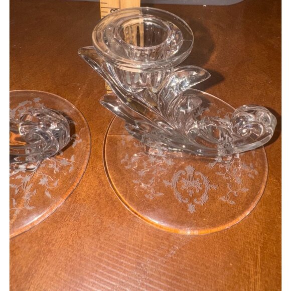 Clear Glass Candle Holders With Etched Design - Picture 10 of 10